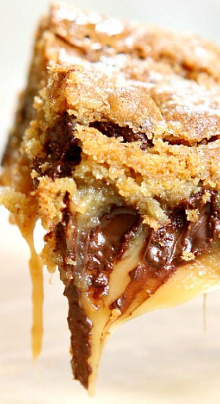 Gooey Salted Caramel Chocolate Chip Cookie Bars ~ They’re ooey and gooey and…