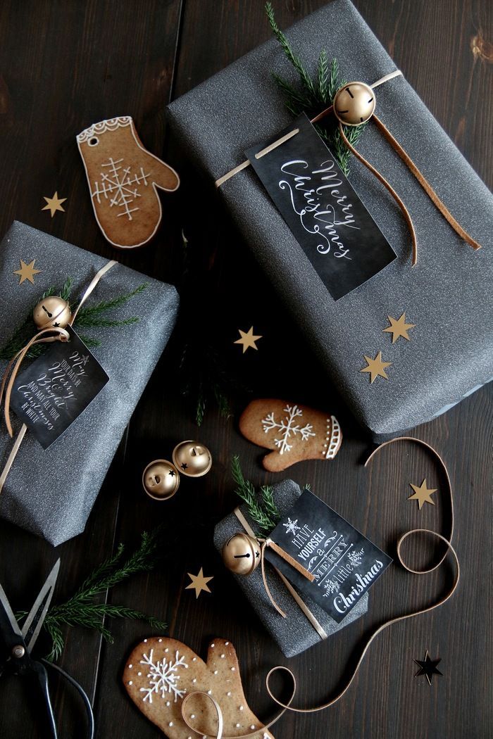 Grey and gold star Christmas gift wrap.