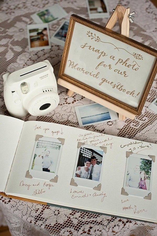 Guest book… guest take polaroid and put in book with a wish. Polaroid wedding gu