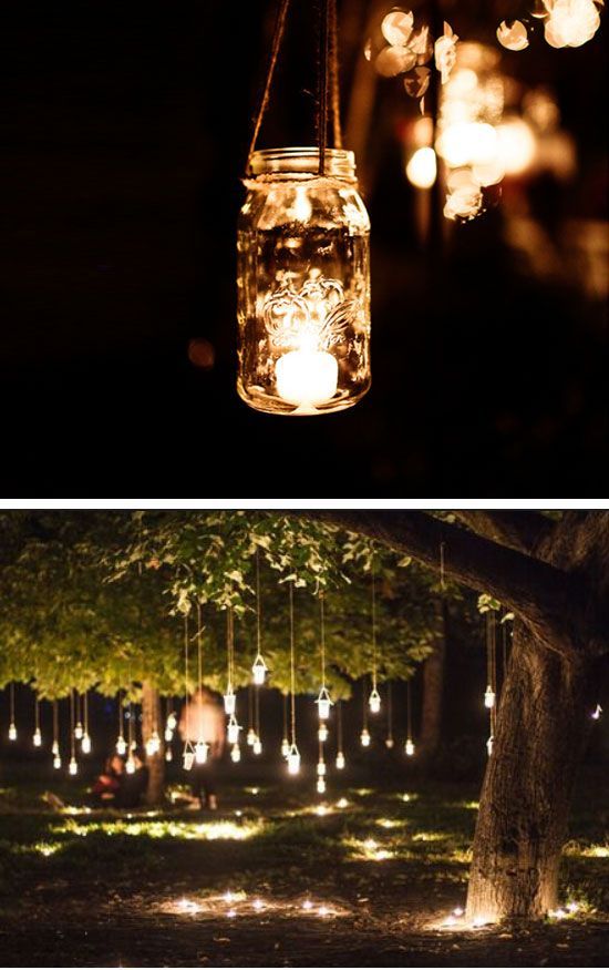 Hanging Mason Jar Fairy Lights | 15 DIY Outdoor Wedding Ideas on a Budget