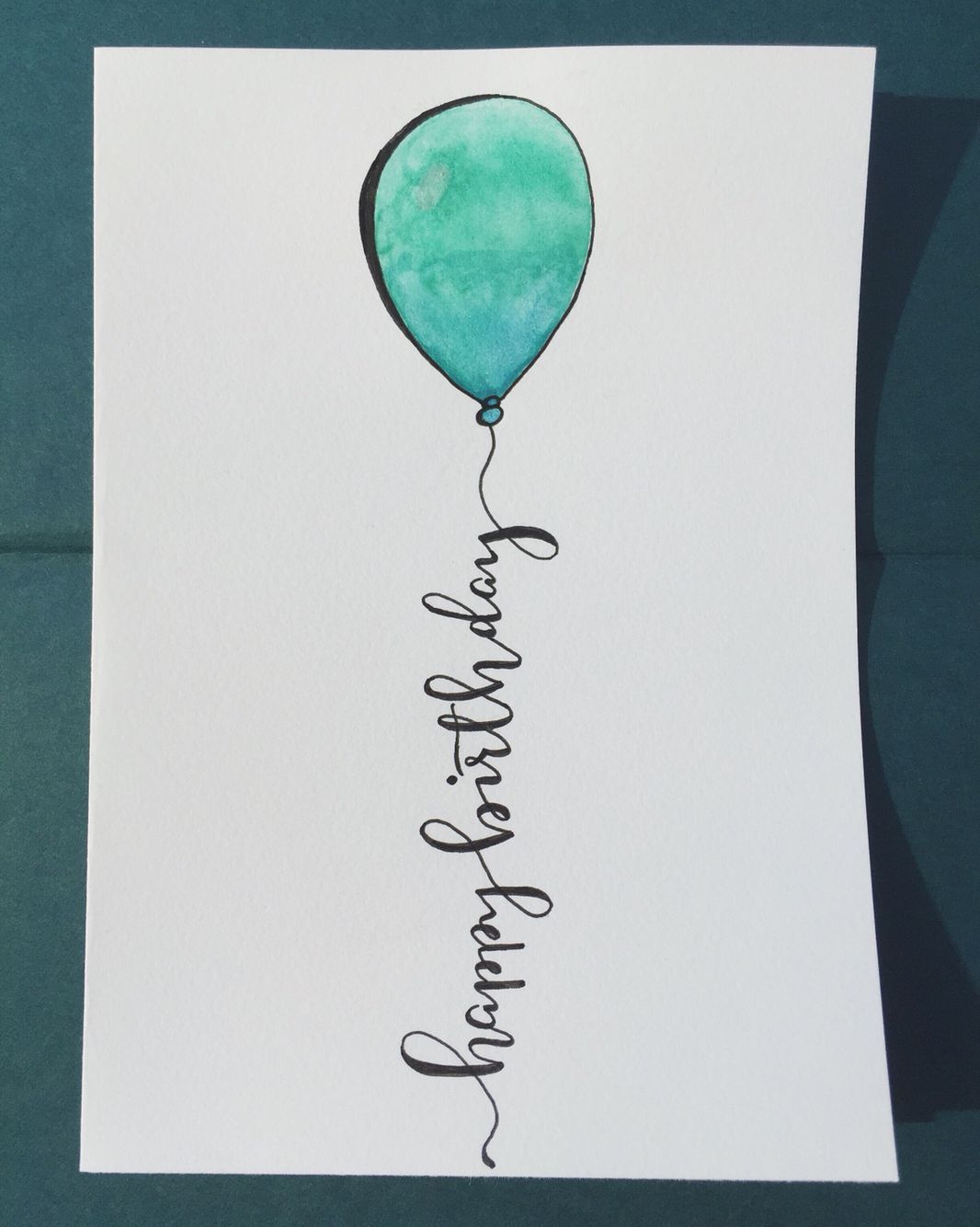 Happy birthday 5×7 calligraphy, hand lettering, metallic, watercolor card.