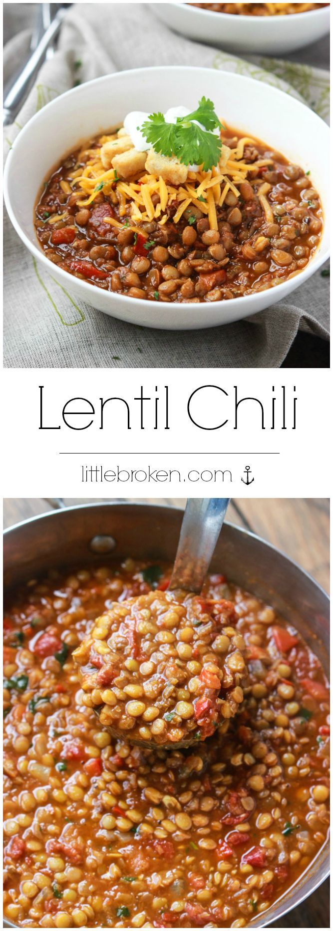 Healthy chunky chili made with lentils instead of meat but tastes just like your f