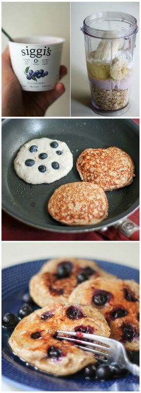 Healthy Pancakes made in the blender with oatmeal, yogurt, banana and an egg! Easy