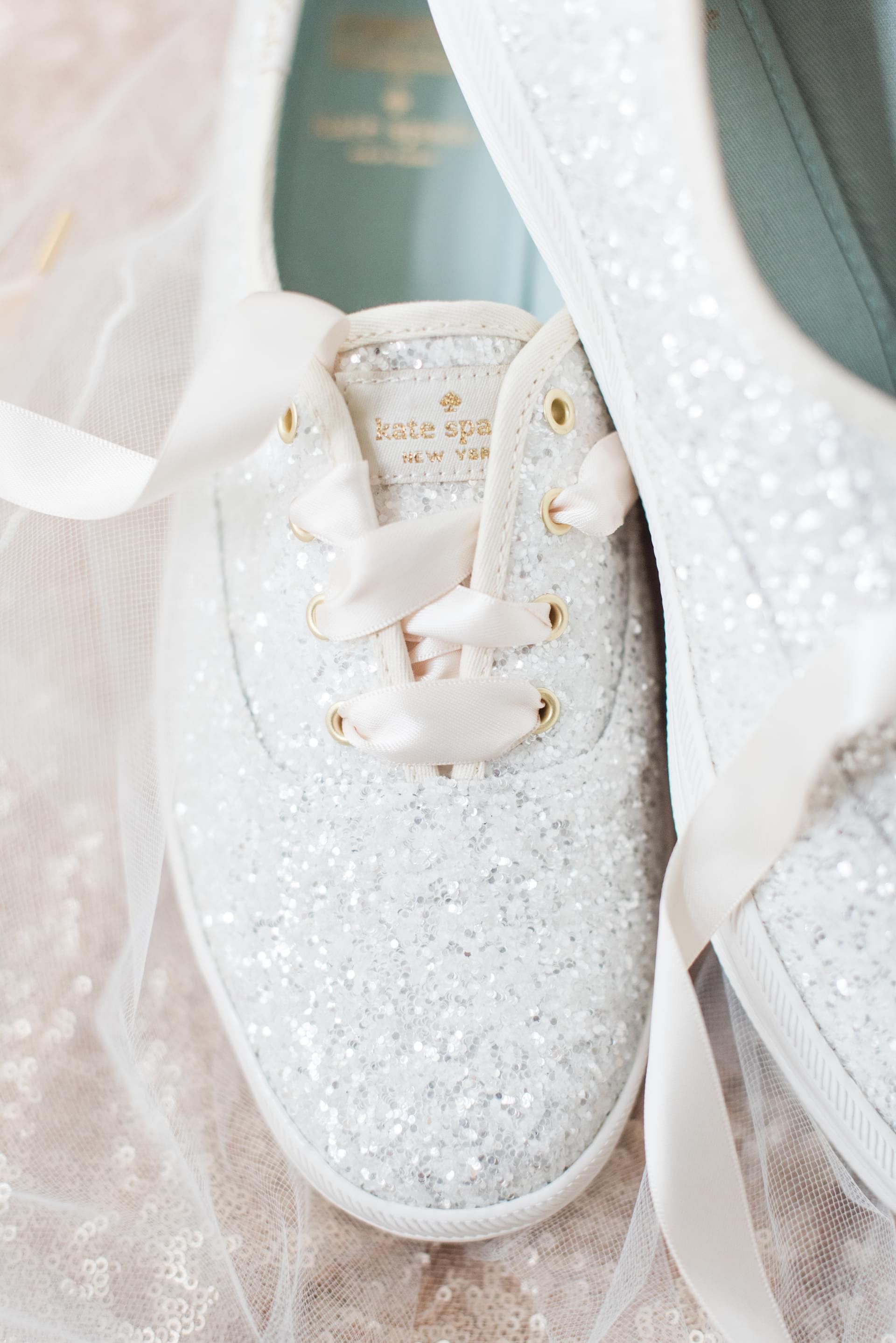 Kate Spade New York, silver sparkles, tennis shoes, wedding sneakers // Madeline J