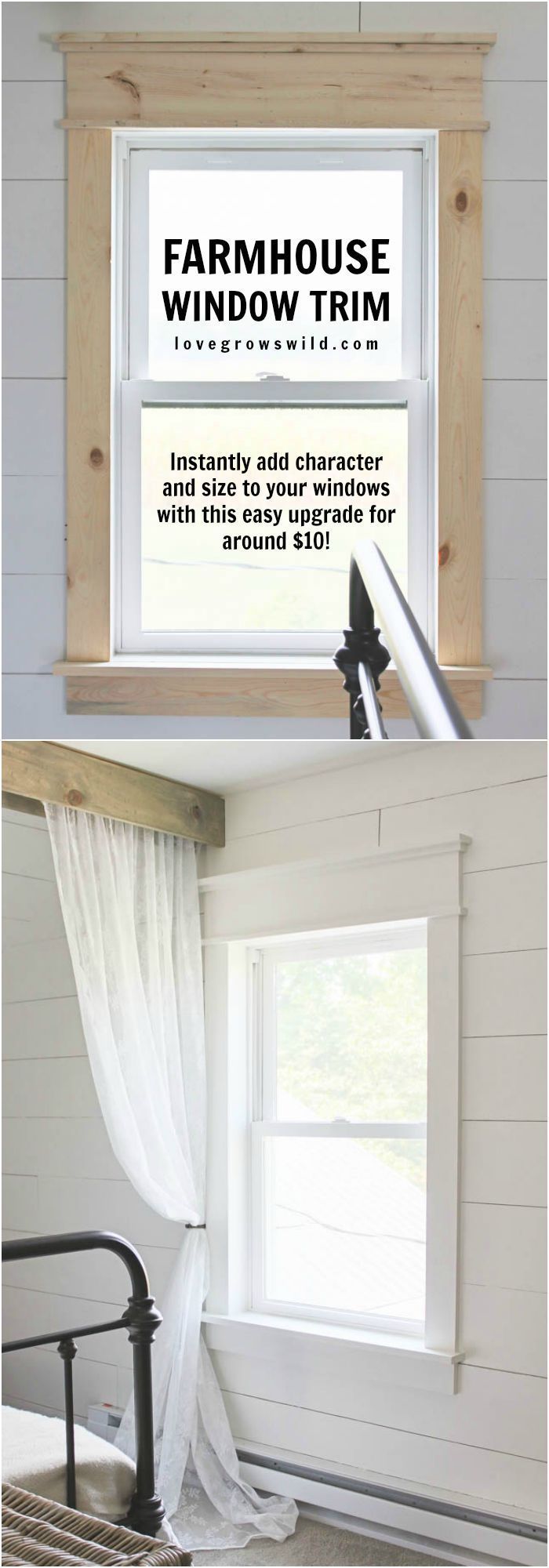 Learn how to bulk up the trim around your windows for a beautiful farmhouse look!