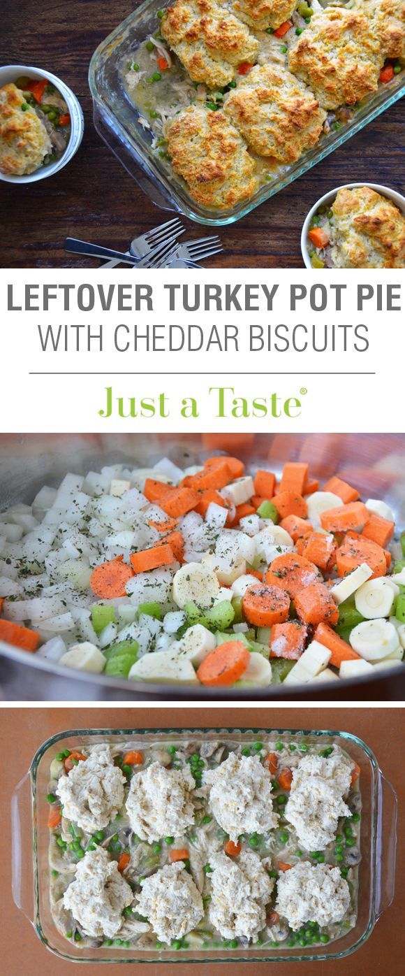 Leftover Turkey Pot Pie with Cheddar Biscuit Crust recipe via justataste.com