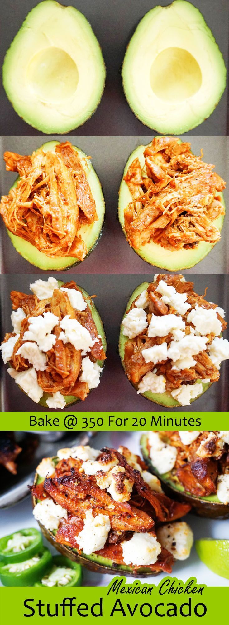 Mexican Stuffed Avocado with slow cooked shredded chicken ketoconnect.net