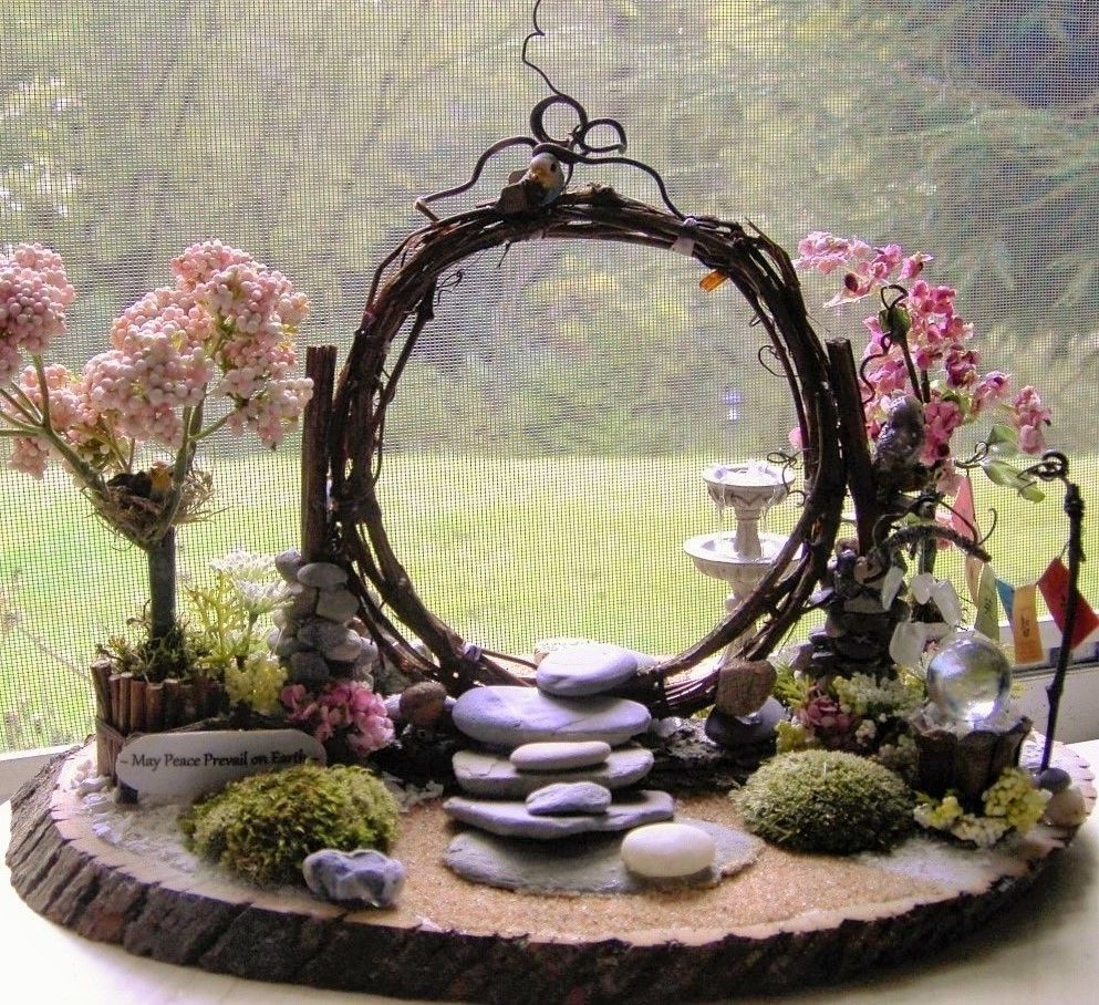 Miniature FAIRY ZEN Twig MOON GATE Peace GARDEN with Accessories Hand Made USA! #M