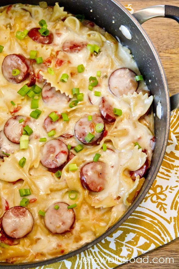 One Pot Cheesy Smoked Sausage & Pasta Skillet