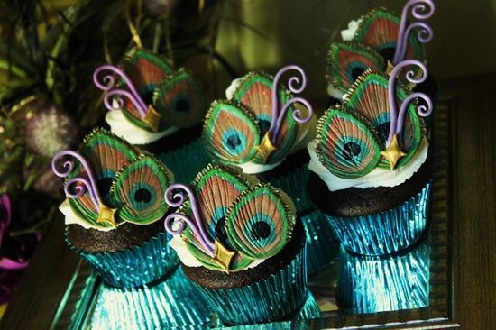 Peacock color cupcakes Ideas