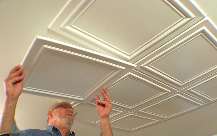 pEmbossed polystryrene foam ceiling tiles are easy to install while adding