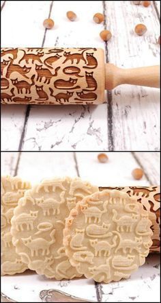 Cats Pattern Embossing Rolling Pin,Wooden Laser Engraved Rolling Pin With Cats For Embossed Cookies