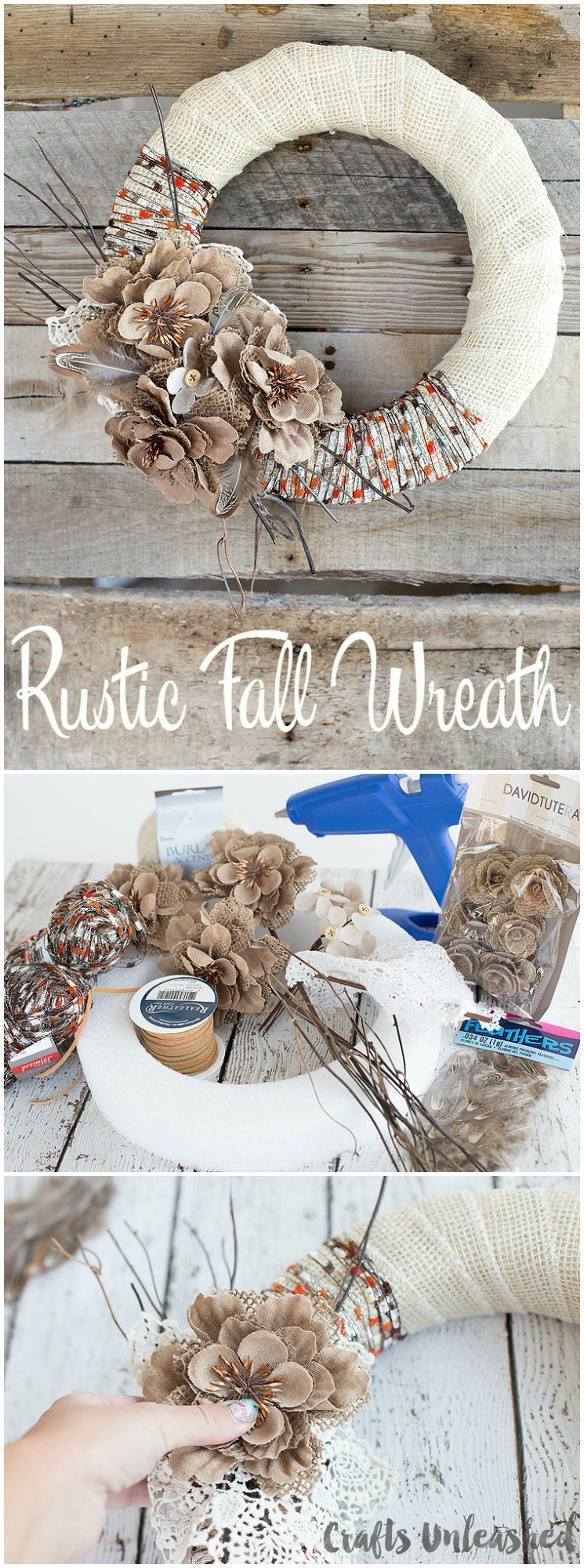 Rustic Burlap & Yarn Fall Wreath DIY
