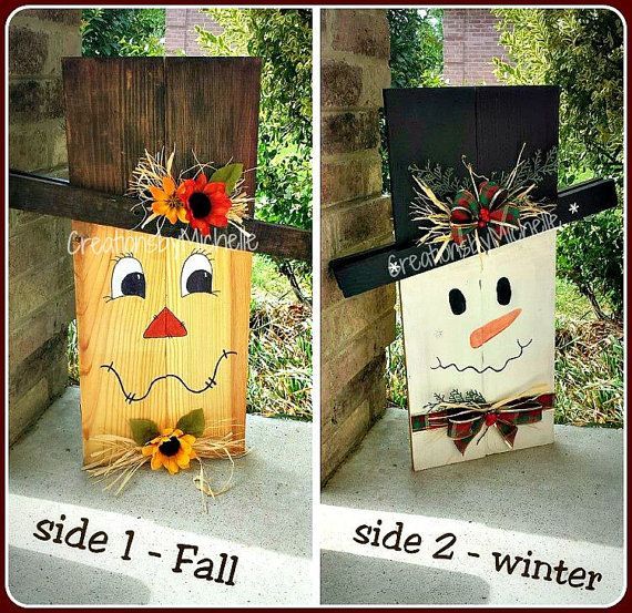 Rustic SnowCrow – Fall/Winter REVERSIBLE decor – Scarecrow and Snowman  This is th