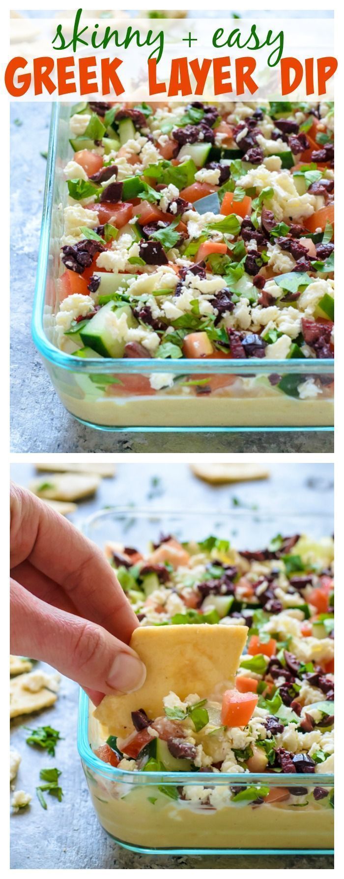 Skinny Greek Layer Dip. Perfect appetizer or snack! Bring this to your next party!