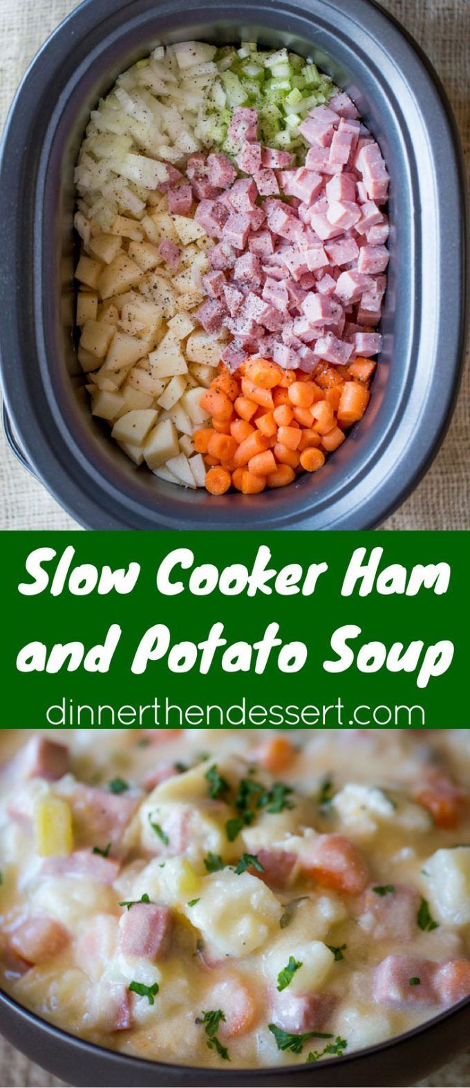 Slow Cooker Ham and Potato Soup thats creamy, full of vegetables and chunks o