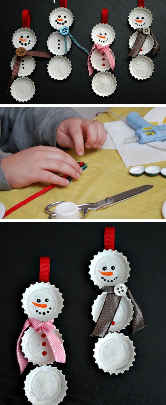 Snowman Bottle Cap Ornament | Click for 25 DIY Christmas Crafts for Kids to Make |