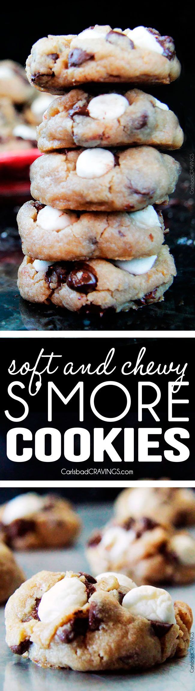 Soft and Chewy S’more Cookies – chewy, graham cracker cookies nestled with gooey c