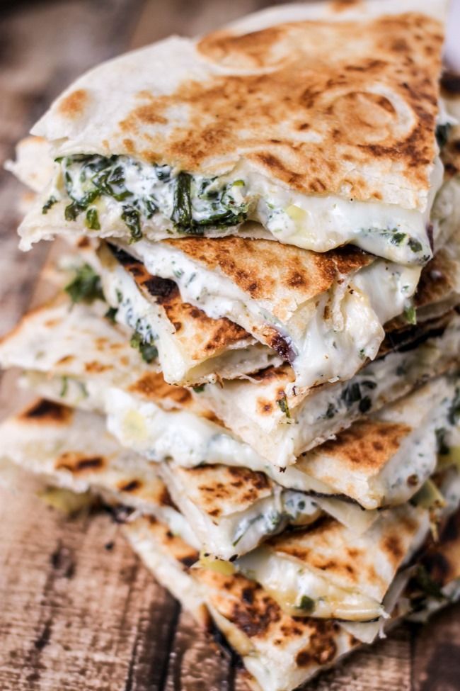 Spinach & Artichoke Quesadillas – Full of baby spinach, artichoke, and CHEESE!