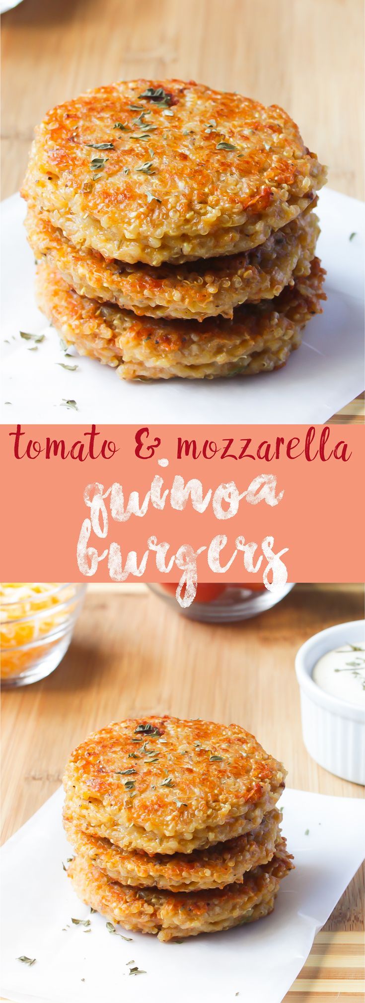Sun-dried Tomato and Mozzarella Quinoa Burgers. Crazy delicious, veggie burgers th