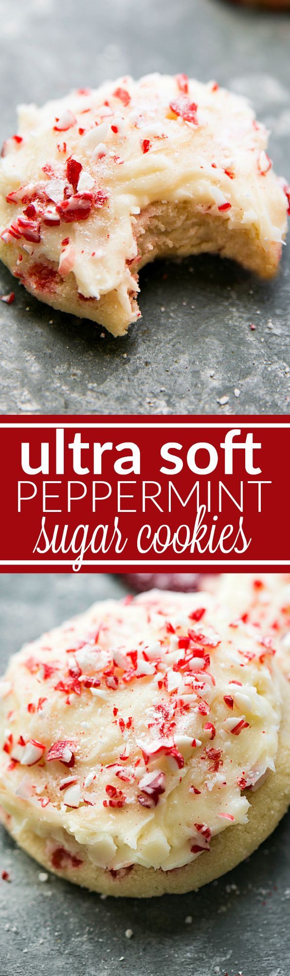 The Softest and most CHEWY Peppermint Sugar Cookies with a Peppermint Cream Cheese