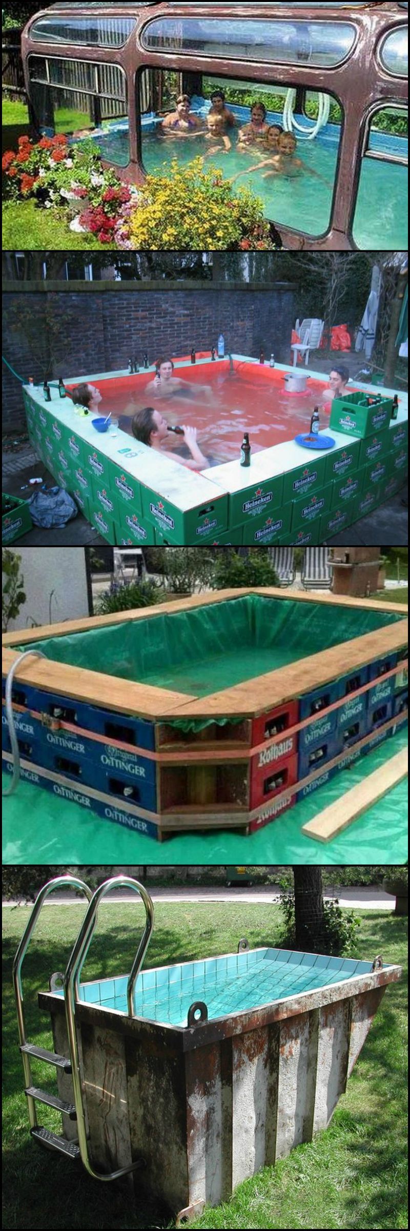 These are interesting, creative, and economical way to make your own swimming pool