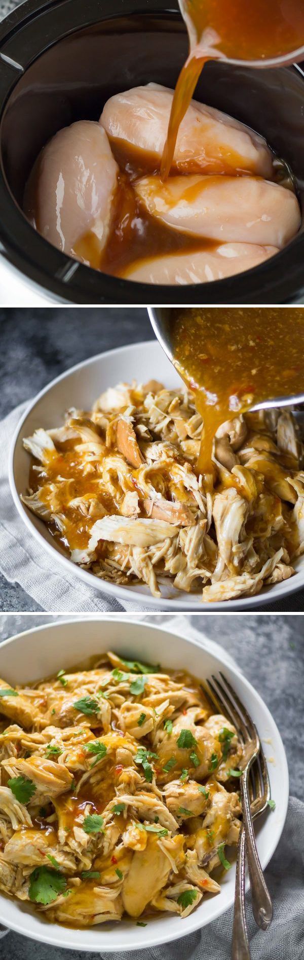 This slow cooker sweet chili chicken requires only 7 ingredients!  Plus 3 recipes