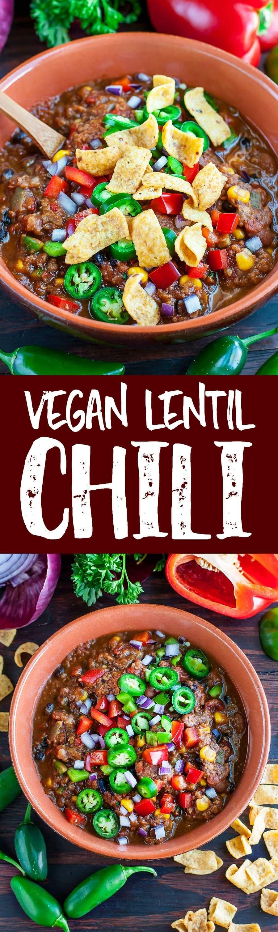 This tasty vegan lentil chili is sure to impress! With stove-top, pressure cooker,