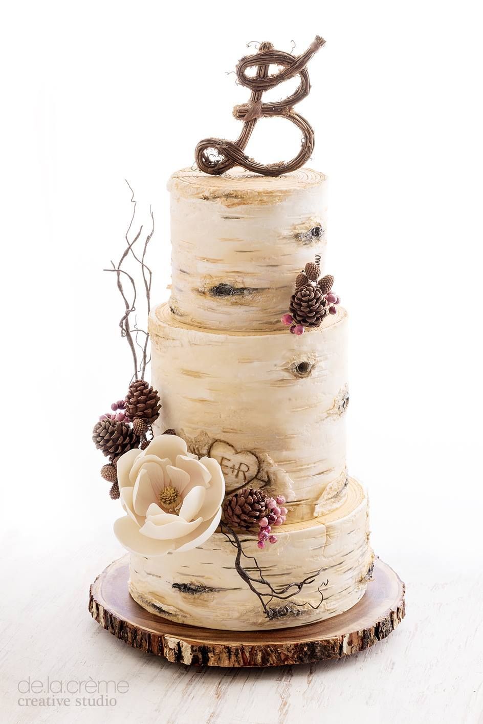 Three tier deep layered naked fall wedding cake