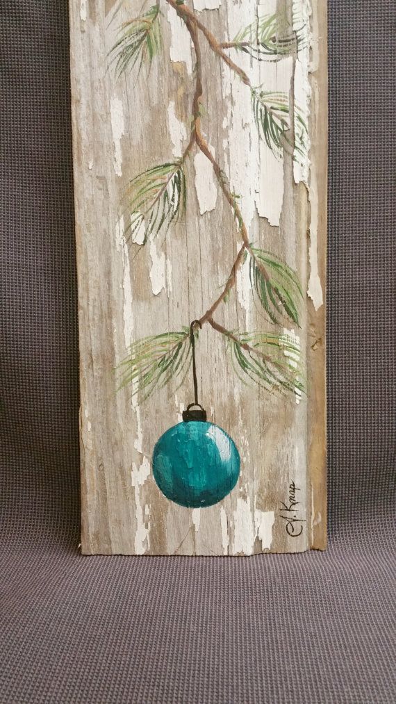 Turquoise – Teal Hand painted Christmas decoration, GIFTS UNDER 25, Pine Branch wi