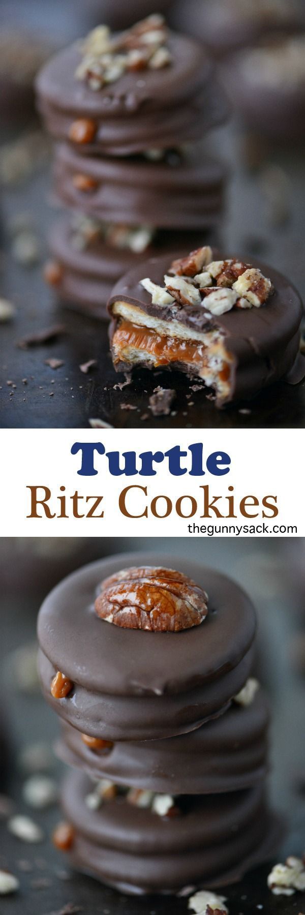 Turtle Ritz Cookies have a delicious layer of creamy caramel inside! Try them in a