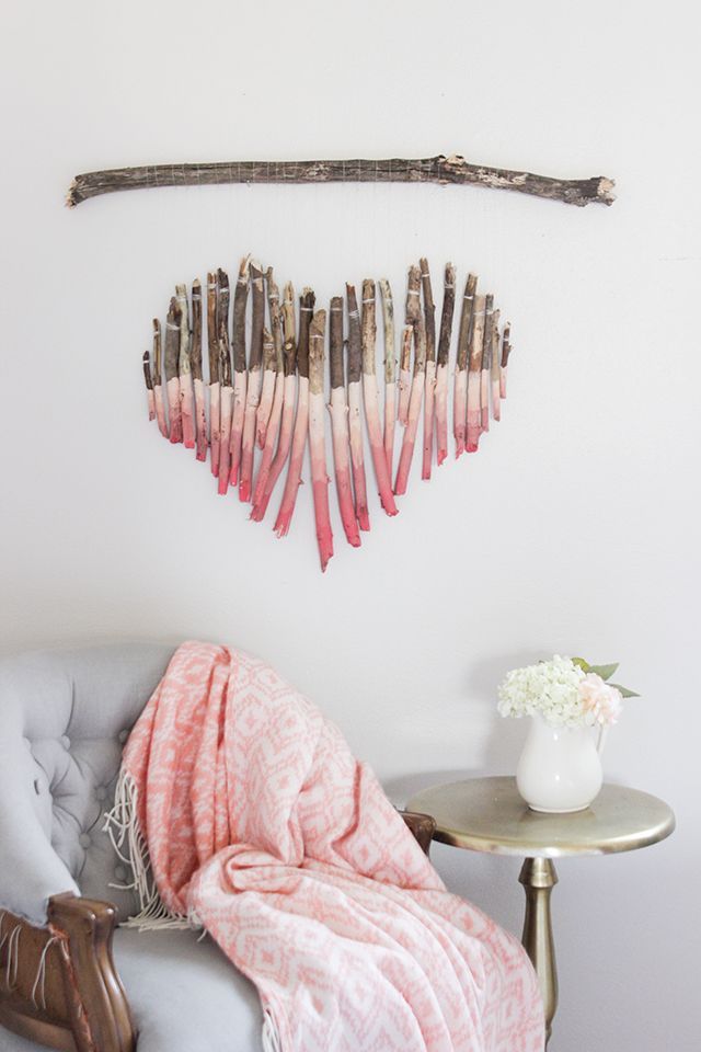 Valentines day branch heart wall art with GIF tutorial