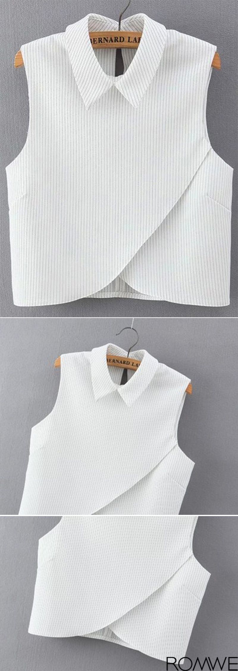Vertical Striped Wrap White Shirt