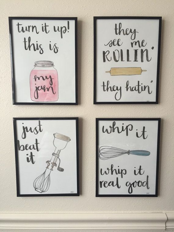 Watercolor Kitchen Puns Set of 4 by BevCartwrightDesigns on Etsy