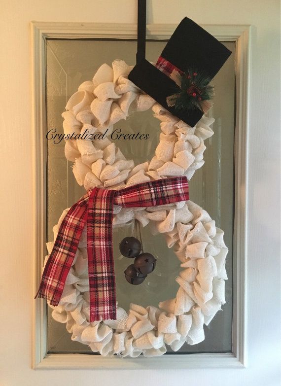 White Burlap Snowman Wreath Christmas Wreath by CrystalizedCreates