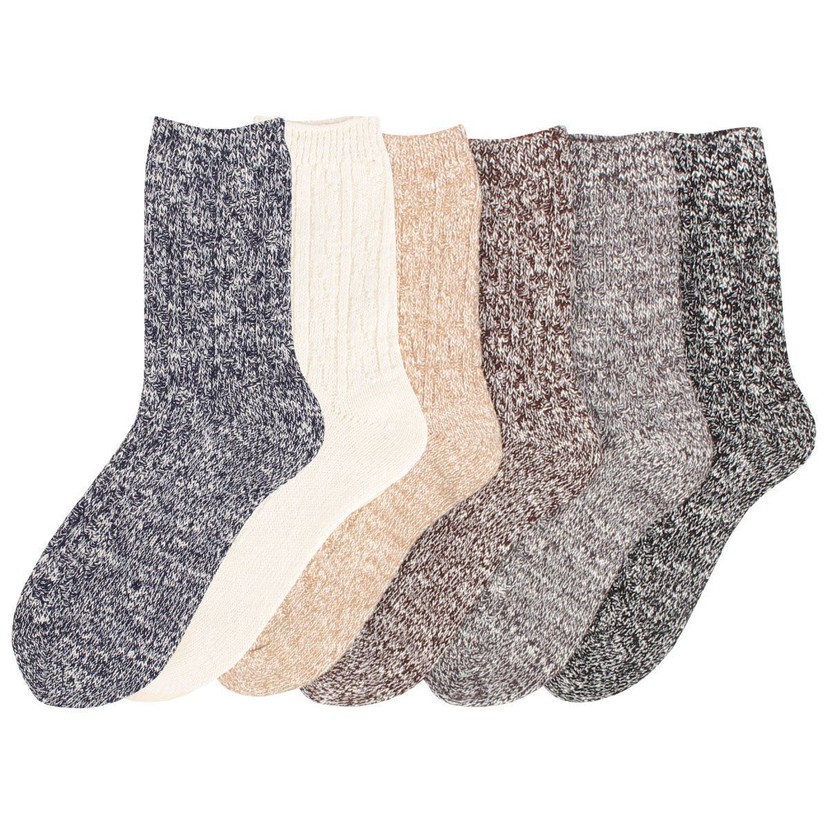 Womens 6 Pack Wool Color Fashion Warm Thick Thermal Crew Quarter Winter Socks