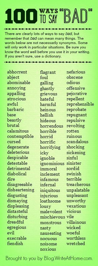 100 ways to say bad – blog post includes links to dictionary definitions for all o
