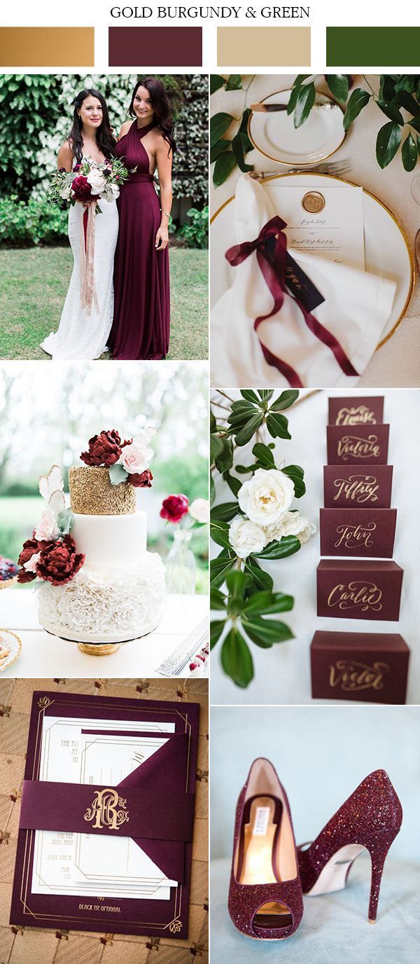 2017 trending gold burgundy and green wedding color ideas