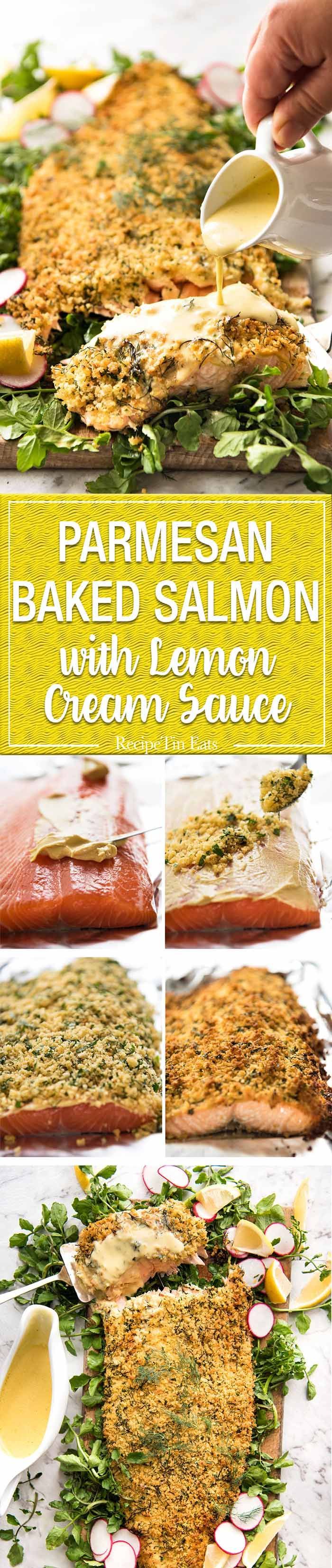 Baked Parmesan Crusted Salmon with Lemon Cream Sauce – easy and fast to make, can