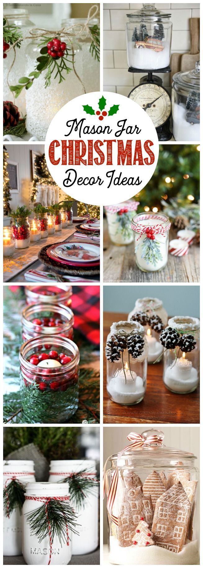 Beautiful and simple Christmas decorating ideas using mason jars. Need to try some