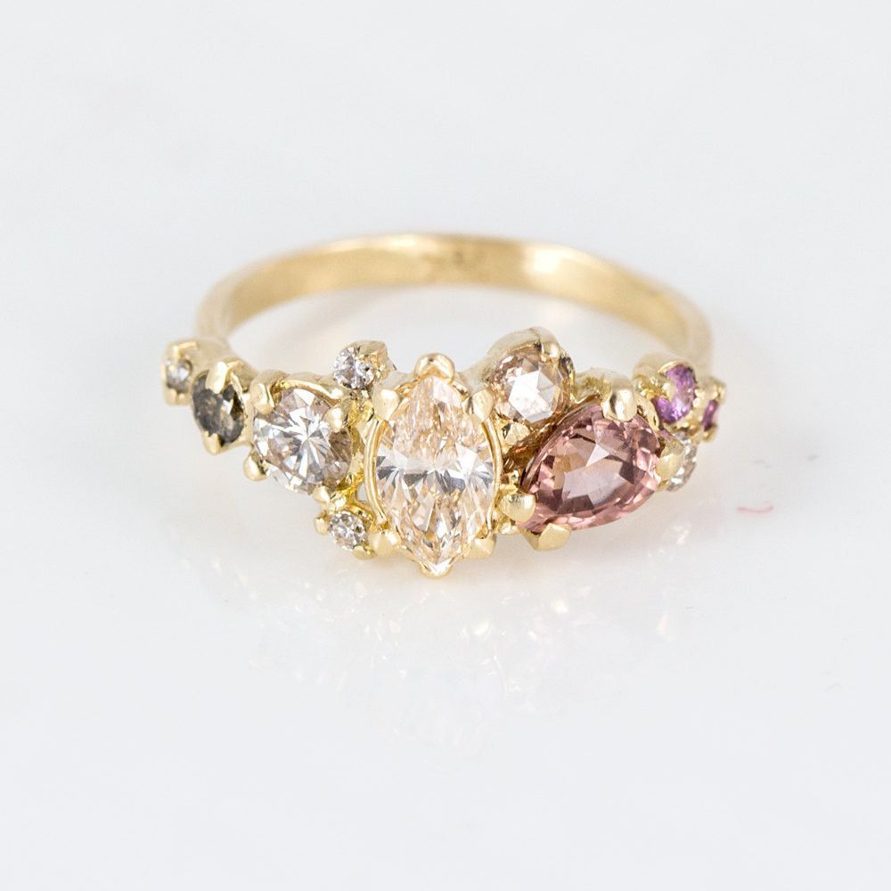 Blush Diamond and Gemstone Cluster Ring