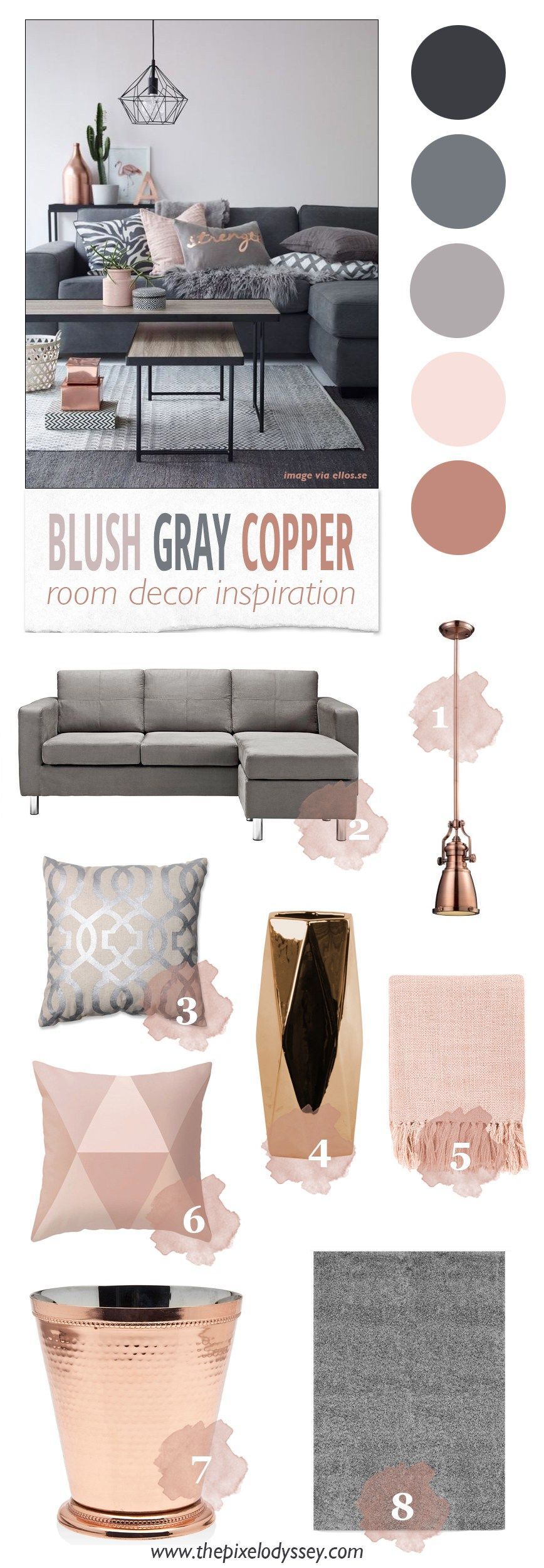 Blush Gray Copper Room Decor Inspiration – The Pixel Odyssey // visit our sister s