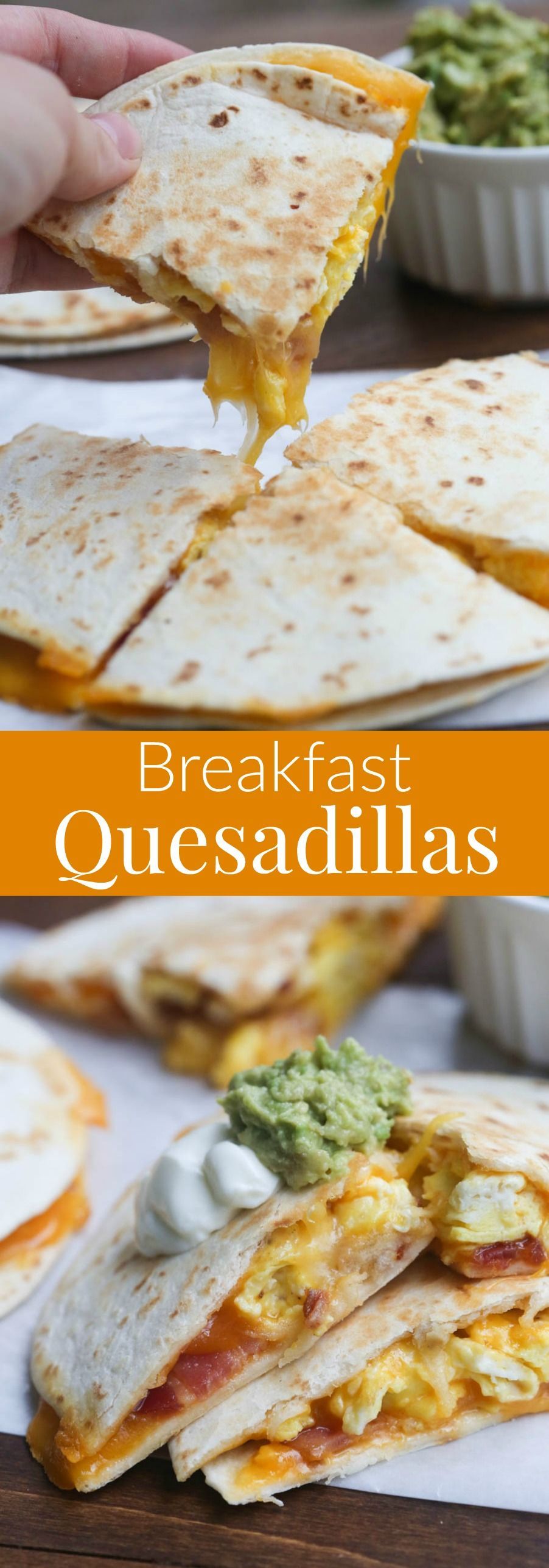 Breakfast Quesadillas with bacon, egg and cheese. An easy breakfast or dinner idea