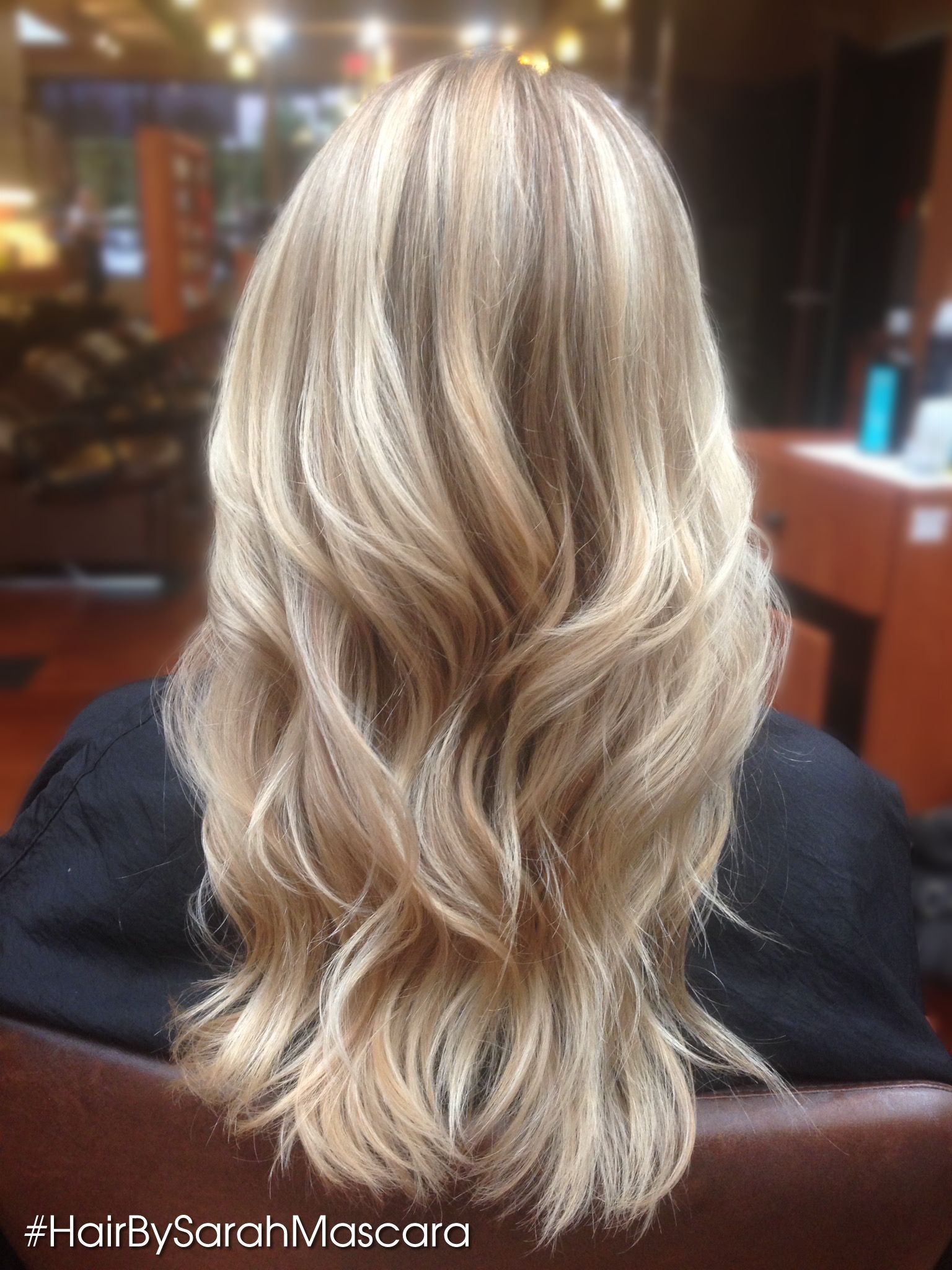 Buttery and platinum blonde highlights using a balayage technique