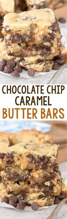 Chocolate Chip Caramel Butter Bars – easy sugar cookie bars filled with chocolate