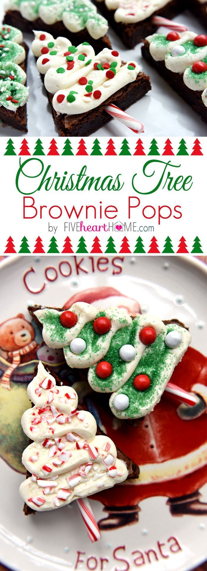 Christmas Tree Brownie Pops ~ fudgy brownies, tangy cream cheese frosting, candy c