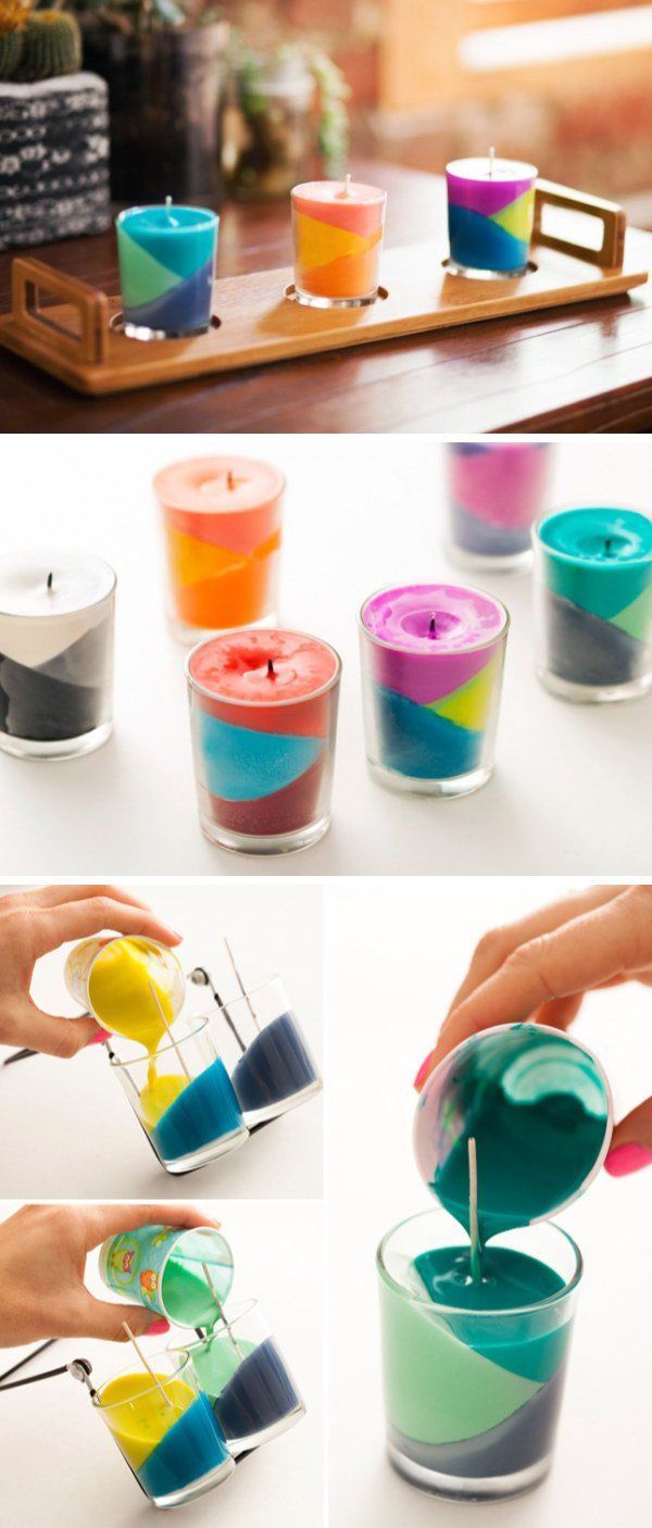 Color Block Crayon Candles. Using old crayons on hand to create this lovely and fu