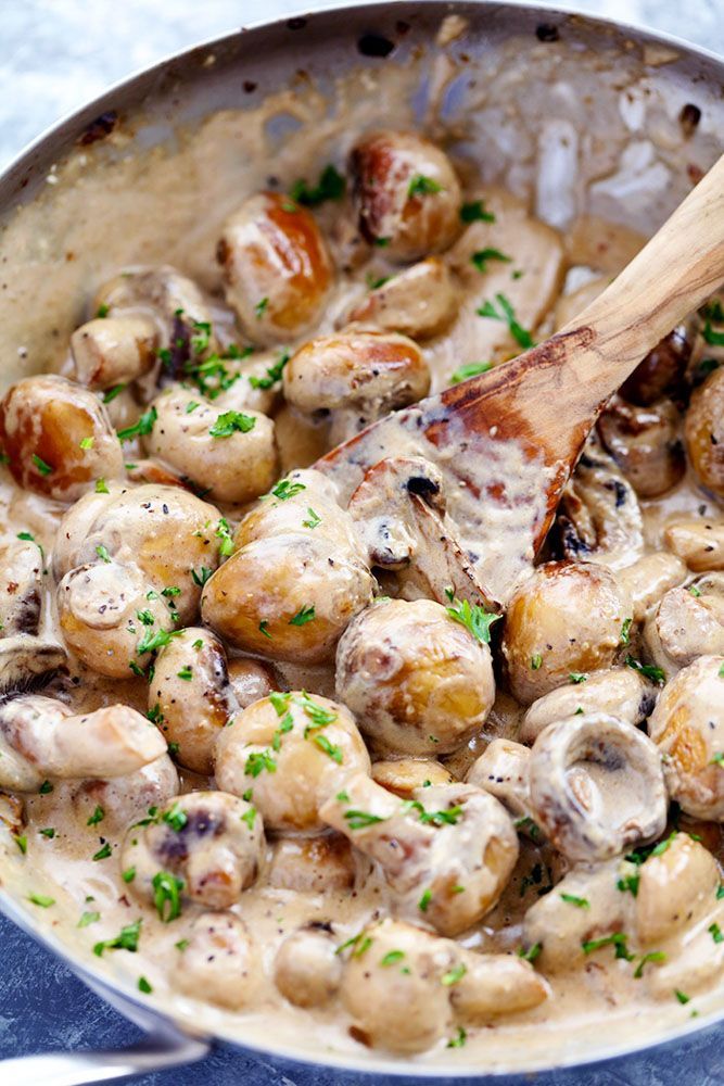 Creamy Garlic Parmesan Mushrooms are sautéed in a butter garlic until tender and