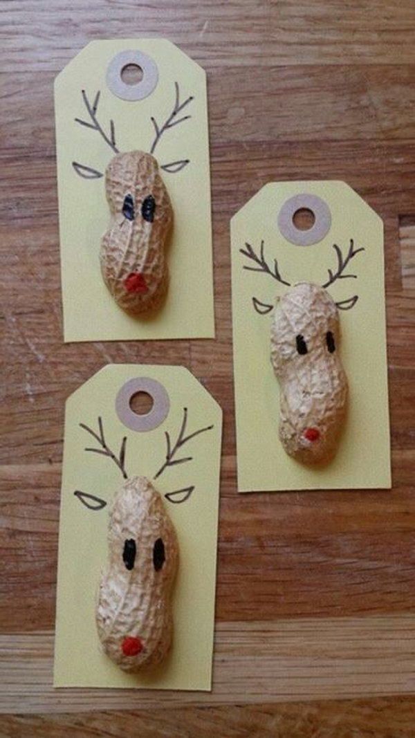 Create the adorable Reindeer gift tags with peanut shells. These can also make gre