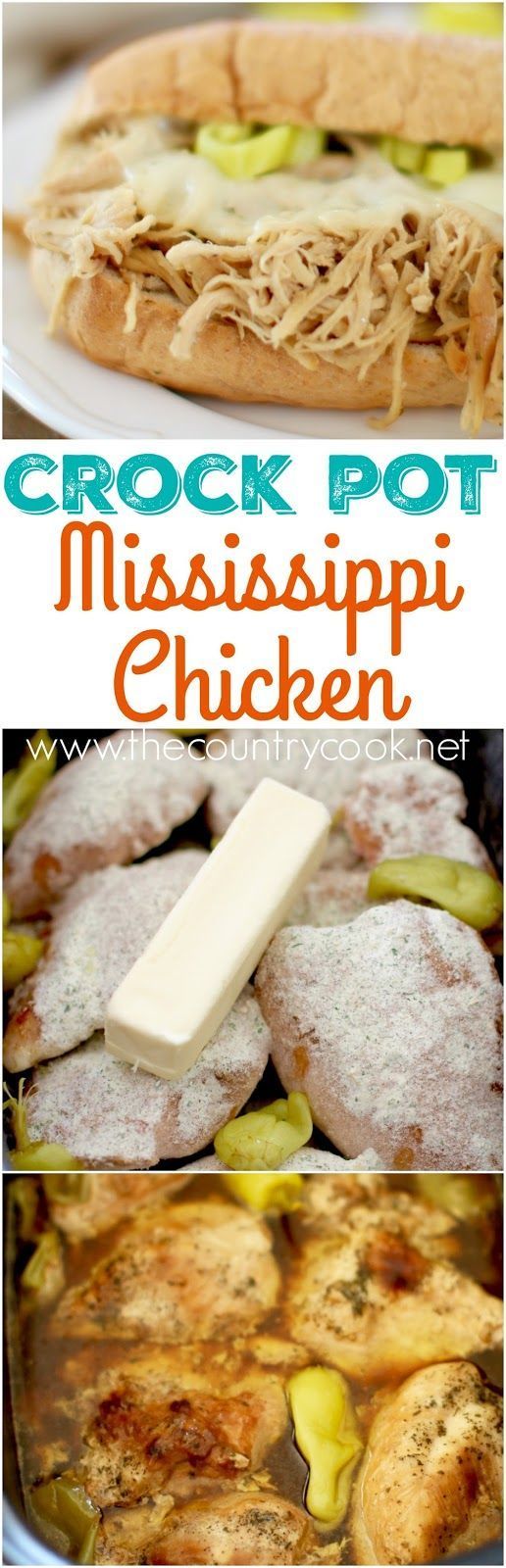Crock Pot Mississippi Chicken recipe from The Country Cook